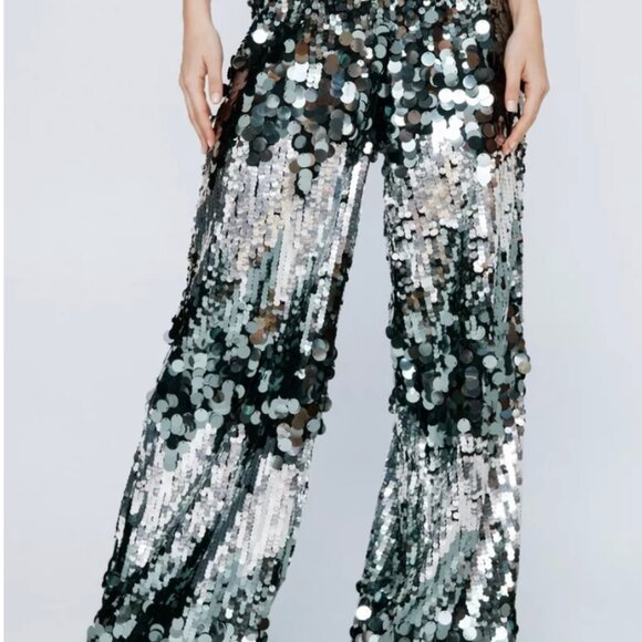 NEW NWT Premium Mix Sequin Tailored Wide Leg Pants (14)